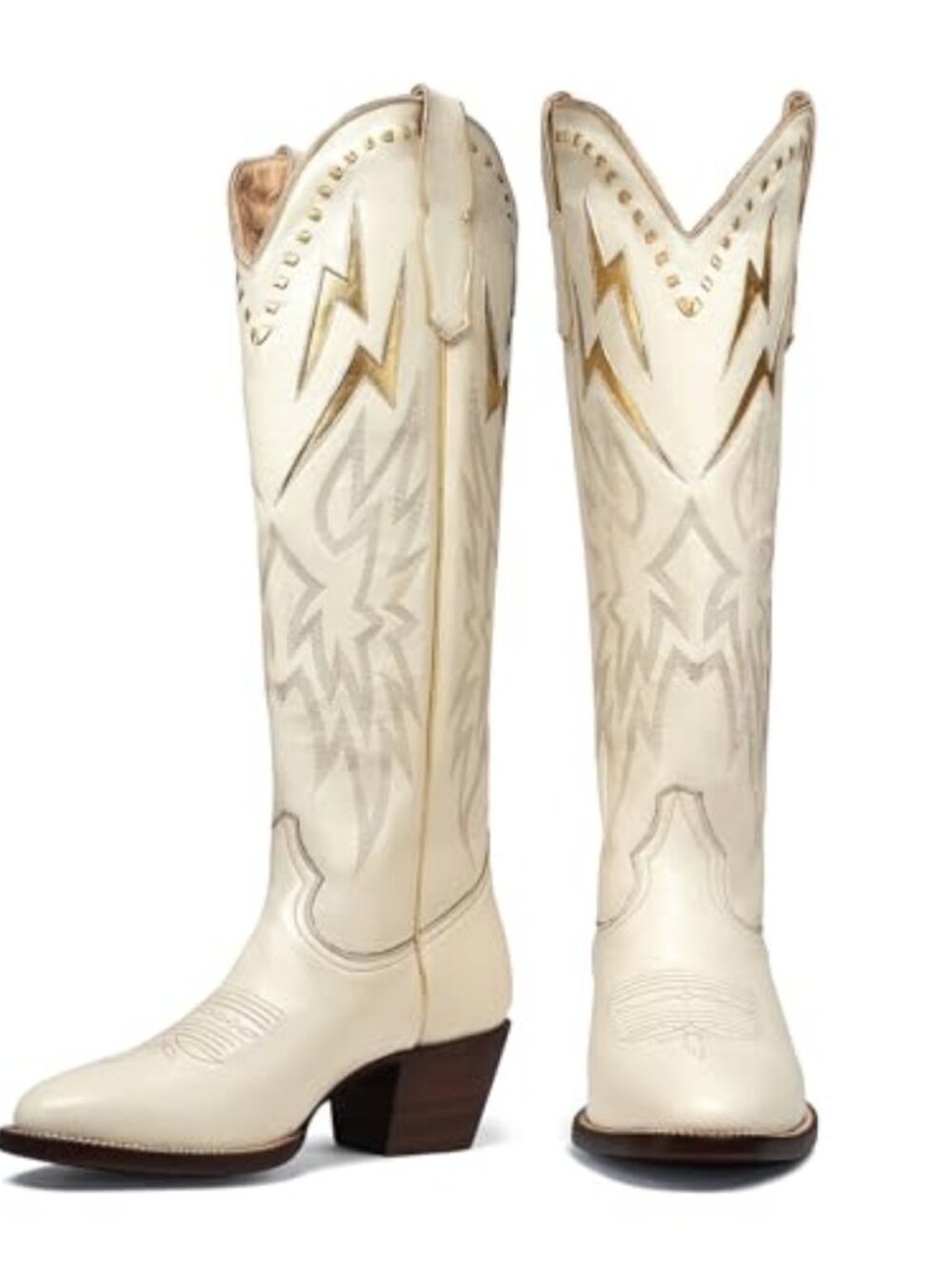 Women's White Lightning Embroidered Pointed Toe Western Chunky Low Heel Boots